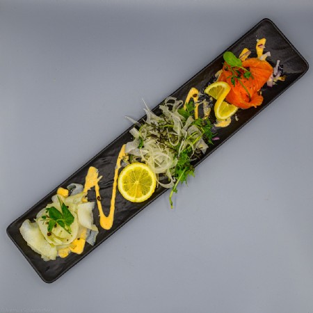 duet van gerookte heilbot en zalm